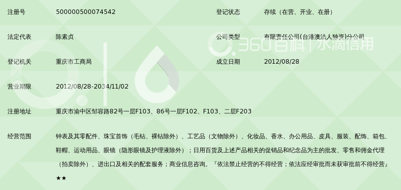 上海瑞表钟表贸易有限公司重庆渝中第二分公司