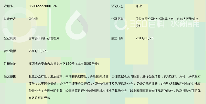 九江银行股份有限公司吉水支行_360百科