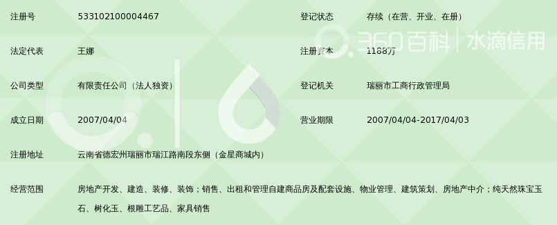 云南瑞丽金星贸易集团金星房地产开发经营有限